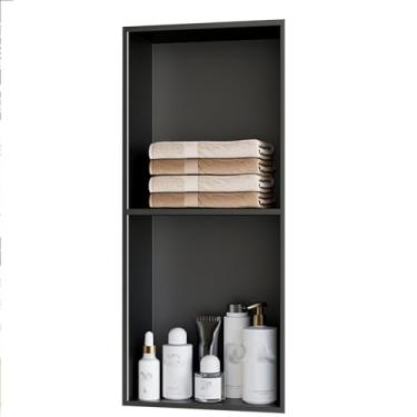 Imagem de Nicho horizontal de aço inoxidável prateleira única suporte de TV de metal acabamento embutido adequado para prateleiras de banheiro sala de estar jardim sala de estar (cor: preto, tamanho: 28 x 70 x