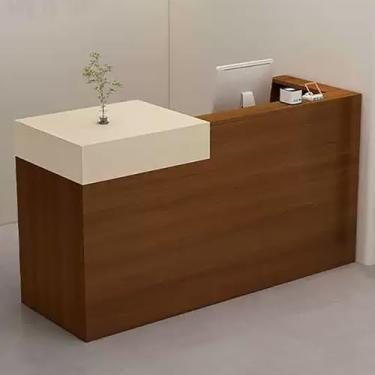 Imagem de Balcão de recepção moderno com gaveta trancável para escritório, loja de varejo ou salão - Design elegante com espaço de armazenamento aberto - 90 x 50 x 100 cm