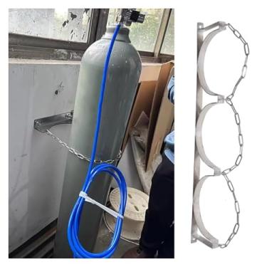 Imagem de Suporte ajustável de cilindro de gás montado na parede, rack de armazenamento de oxigênio de aço inoxidável com corrente, suporte de cilindro durável para clínicas e laboratórios, prateleira