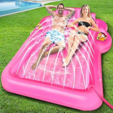 Imagem de Espreguiçadeira inflável rosa para adultos, 208 x 160 cm, grande, para bronzeamento de piscina, banheira bronzeadora com bandeja de gelo para 2 pessoas em família, festa aquática de verão