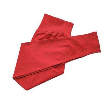 Imagem de tincolia Leggings femininas apertadas boca boca flare sem costura calças de ioga push up esportes baixa faixa nervurada fitness meia-calça vermelha G
