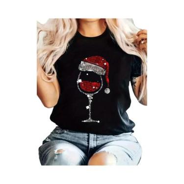 Imagem de Camiseta Feminina Festiva De Natal E Ação De Graças Com Estampa De Cha