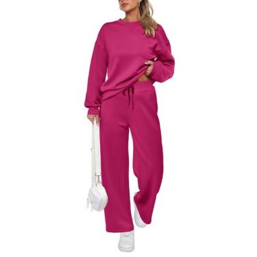 Imagem de Conjunto de Moletom PRETTYGARDEN Outono 2025 Vermelho Rosa Manga Longa