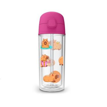 Imagem de Garrafa Squeeze Termica 270ml Infantil Parede Dupla Canudo Silicone Ag