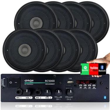 Imagem de Amplificador Som Ambiente Bt 2ch 150w + 8 Caixas 5  Teto Pt - ORION