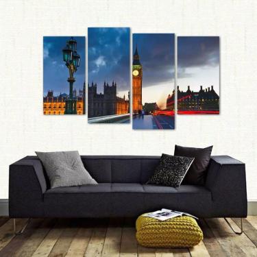Imagem de Quadro Decorativo Paisagem Londres Escritório Tecido 4 Peças