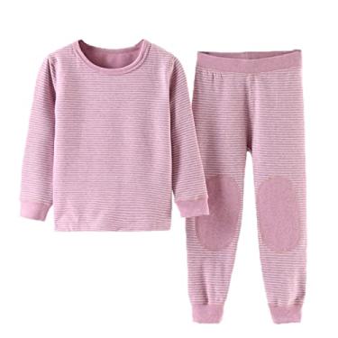 Imagem de Pijama infantil meninos meninas manga longa listrado quente grosso roupas de bebê menino de 3 meses (roxo, 7-8 anos)