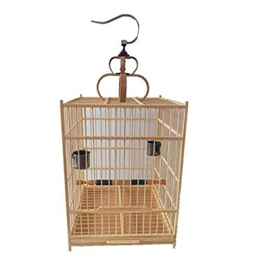Imagem de KIZQYN Gaiolas de pássaros grande gaiola de pássaro pendurada ao ar livre interior quadrado feito à mão estilo chinês gaiola de aviário acessórios de pássaros para animais de estimação gaiola de voo (cor: 32x32X44cm)