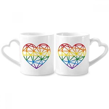 Imagem de Rainbow Gay Lésbica Modelação Coração LGBT Casal Porcelana Conjunto Cerâmica Amante Copo Coração Alça