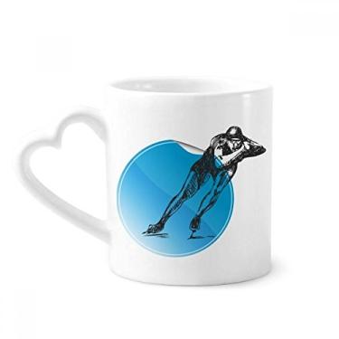 Imagem de Caneca azul aquarela para esportes de inverno patinação café cerâmica copo de coração de vidro