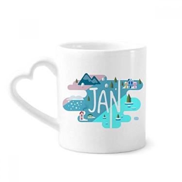 Imagem de Caneca de cerâmica com ilustração do mês de janeiro, copo de coração de vidro