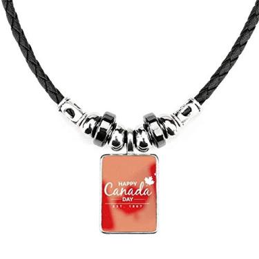 Imagem de Maple Leaf Happy Canada Day 4 of July Slogan Necklace Jewelry Torque Leather Rope Pendant