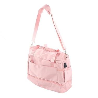 Imagem de Bolsa de Ginástica, Bolsa Esportiva Feminina de Grande Capacidade, Bolsos Laterais para Viagens (Rosa)