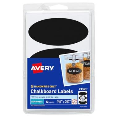 Imagem de Avery Etiquetas para quadro-negro, etiquetas ovais de 4,4 cm x 9,5 cm, pretas, não imprimíveis, 12 no total (73363)