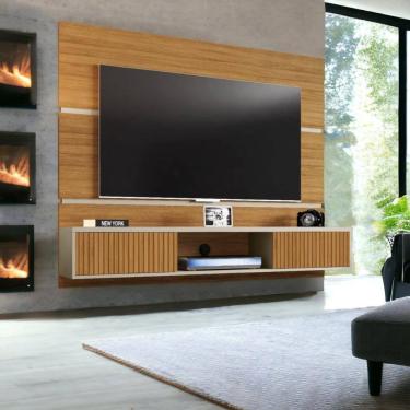 Imagem de Painel para TVs 65" Âmbar Cinamomo e Off White Ripado Bechara