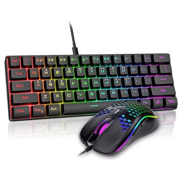 Imagem de RedThunder Conjunto de 60% teclado e mouse para jogos, mini teclado retroiluminado RGB ultracompacto de 61 teclas, leve, 7200 DPI Honeycomb Optical, conjunto de jogos com fio para PC, Mac, PS5, Xbox