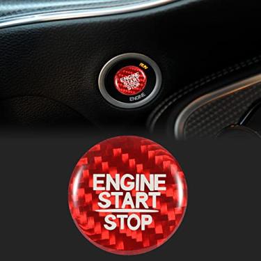 Imagem de TOMALL Capa de botão de partida do motor de carro compatível com Dodge Charger Grand Push Start Stop Tampa de botão de parada guarnição Cherokee Chrysler Tampa de ignição do motor sem chave para decorações de interiores de fibra de carbono de carro vermelha