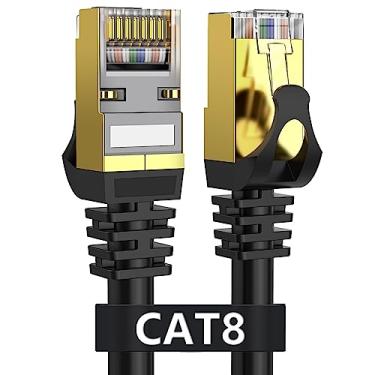 Imagem de Cabo Ethernet Cat 8 de 100 pés blindado, 26AWG último 40 Gbps 2000Mhz SFTP patch cord, Heavy Duty High Speed Cat8 LAN Network RJ45 Cable - na parede, externo, à prova de intempéries classificado para roteador, modem, jogos