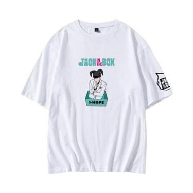 Imagem de Camiseta moderna K-pop Jack in The Box, camiseta estampada J-Hope Support Born Pink Contton gola redonda camisetas com desenho animado, Branco, XXG