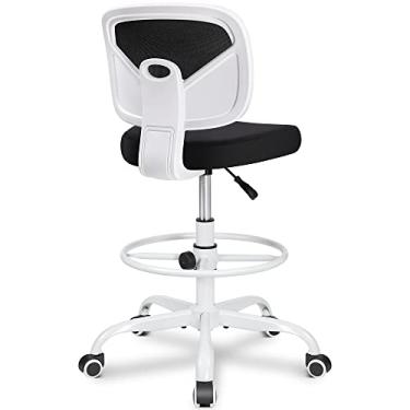 Imagem de Primy Office Drafting Chair Armless, Tall Office Desk Chair Adjustable Height and Footring, Mid-Back Ergonomic Standing Desk Chair Mesh Rolling Tall Chair for Art Room, Office or Home(White)