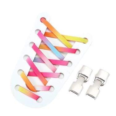 Imagem de Elastic Shoelaces Sneakers Mix And Match Colors No Tie Shoe Laces Children Adult Wide Fast Shoelaces(Pink rainbow)