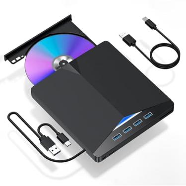 Imagem de C&N Unidade de CD DVD externa USB 7 em 1 com 4 portas USB e 2 compartimentos para cartão TF/SD, leitor de CD/DVD portátil USB 3.0, gravador para laptop, Mac, PC, Windows 11/10/8/7 Linux OS