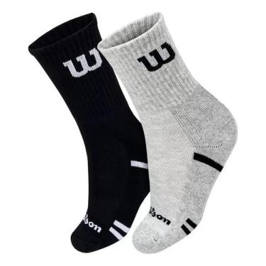 Imagem de Meia Esportiva Wilson Cano Alto Com 02 Pares - Babolat, Preto, Cinza, 