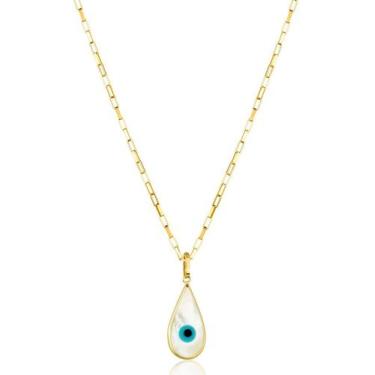 Imagem de Corrente Colar Cordão Maciça + Pingente Olho Grego Gota Ouro 18k - AGA