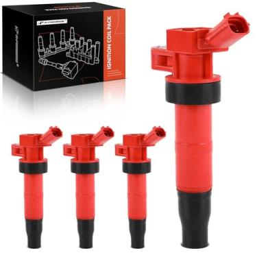 Imagem de A-Premium (Vermelho) Pacote de bobina de ignição do motor compatível com Hyundai Sonata, Santa Fe Sport, Tucson, Genesis, Equus & Kia Optima, Sorento, Forte5, Forte Koup, Sportage, Borrego, K900,