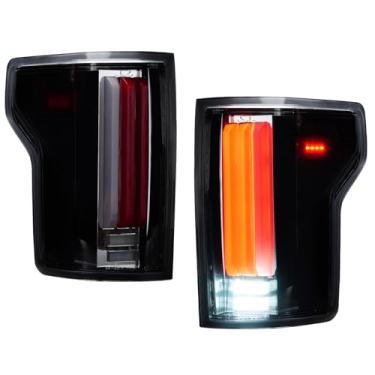 Imagem de (Pacote com 2) Conjunto de luz traseira de LED para Ford F150 2015-2020 [modelos incandescentes], lâmpada de luz traseira tipo fluxo dinâmico sem ponto cego, lente transparente cromada, luzes