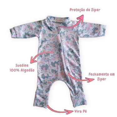 Imagem de Macacão Bebê Menina estampa elefantinho com ziper e virá pé - Trilli, 