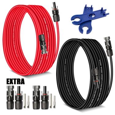 Imagem de AAKL Cabo de extensão solar de 9,5 m, 10 AWG (6 mm²), par vermelho e preto, conector fêmea macho macho conector adaptador de fio para sistema fotovoltaico, kits de teto, marinha, RV, cabo de painel solar CC