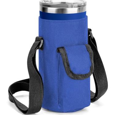 Imagem de Linkidea Bolsa de suporte de copo compatível com copo YETI Rambler de 590 ml, besta de aço verde, copo RTIC, caneca de café com isolamento de pano Oxford, bolsa de garrafa com bolso, azul