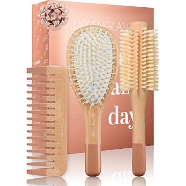 Imagem de Conjunto de escova de cabelo de madeira – Escova de remo, escova redonda e pente, escovas de cabelo com cerdas macias, escovas de cabelo para mulheres por Lily England (ouro rosa)