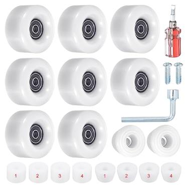 Imagem de PATIKIL Pacote com 8 rodas de patins, rodas de skate quádruplo de 58 mm x 32 mm com rolamento ABEC-9, rodas de skate de poliuretano 82A e 2 rolhas de dedo para skate de fileira dupla, ao ar livre, interior, branco