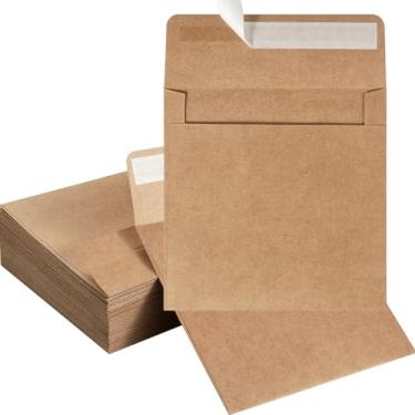 Imagem de Pacote com 50 envelopes quadrados coloridos 15 x 15 envelopes autoselados para casamento, convites de festa, cartões comemorativos, anúncios, fotos, capas de CD/DVD (marrom)