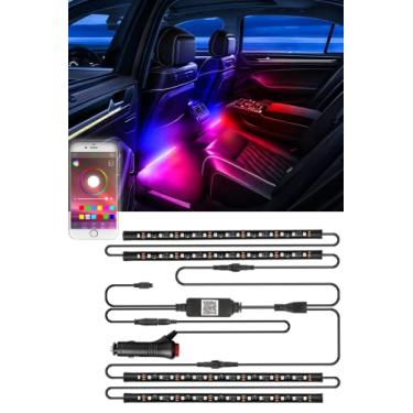 Imagem de Muto-Beam Faixa de luz para carro, 4 peças, multicolorido, música, LED, atmosfera, luz veicular, à prova d'água, kits de iluminação para iPhone, Android, smartphone, modo de música para carro, CC 12 V