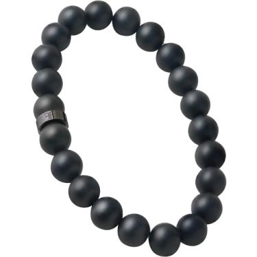 Imagem de Forge & Foundry Pulseira masculina preta fosca com contas de ônix | Banhado a ouro 18K polido, aço inoxidável polido ou opções de contas de assinatura preta polida | Andalus, Small, Ônix, em