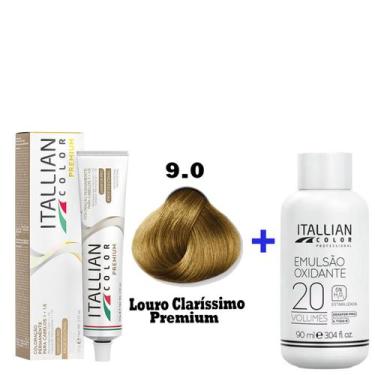 Imagem de Kit Coloração Itallian Premium 60g Louro Clarissimo 9.0 + Emulsão Oxi 