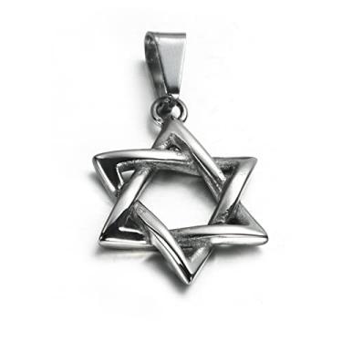 Imagem de jonline24h Colar de aço inoxidável polido, pingente de estrela da sorte de Davi, corrente de prata de 45 a 71 cm, Aço inoxidável