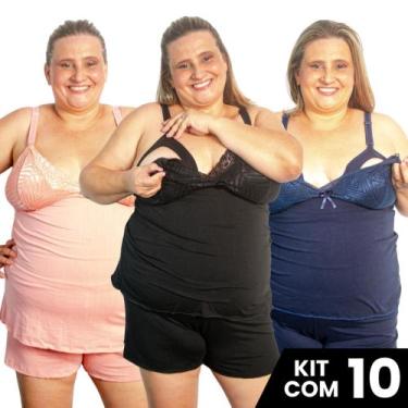 Imagem de Kit 10 Baby Doll Amamentação Plus Size Pijama Gestante Maternidade Tam