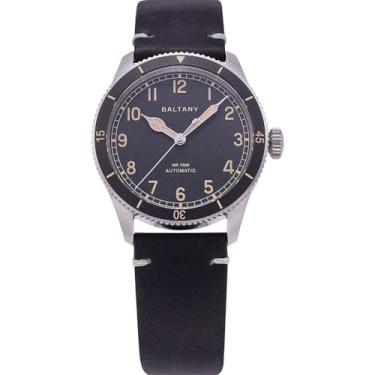 Imagem de Baltany Relógio piloto S2076, relógios de aviação masculinos com bisel giratório de cerâmica, relógios militares para presente, Mostrador preto bisel preto