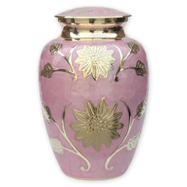 Imagem de Beautiful Life Urns Urna de Cremação de Latão Rosa para Adultos | Urna Funerária de Latão Exclusiva com Detalhes Em Esmalte Dourado E Rosa | Grande