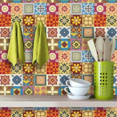 Imagem de Adesivo de Azulejo Hidráulico Estilo Geométrico Colorido 270 - Inove P