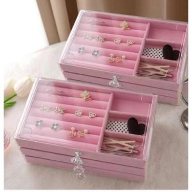 Imagem de Porta Joias Acrílico Luxo Com 3 Camadas Brinco Anel Compartimento caix