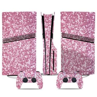 Imagem de PS5 Pro Disk Skin & Controller Decal Set-Custom Vinyl Wrap Stickers for PlayStation 5 Pro Disk Console & DualSense Controller-Matte Black Gaming Skins proteção completa (rosa claro, disco PS5 Pro)
