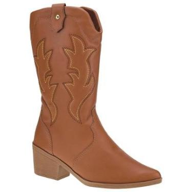 Imagem de Bota Texana Feminina Western Bordado Cano Longo Salto Grosso Cor:;Tamanho:38-Feminino