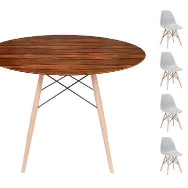 Imagem de Conjunto Mesa Eames Eiffel Dsw Redonda Pau Ferro 120cm + 4 Cadeiras Eames Dsw - Cinza