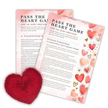 Imagem de NYCTUG Dia dos Namorados Esquerda Direita Pass The Heart Game, 2 cartas de história e um coração fofo vermelho, lembrancinhas e suprimentos de festa do dia dos namorados - A05