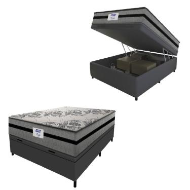 Imagem de Cama Box Baú Casal Colchão Gazin Com Molas Ensacadas Rubi 138x188x73cm Suede Cinza/Preto
